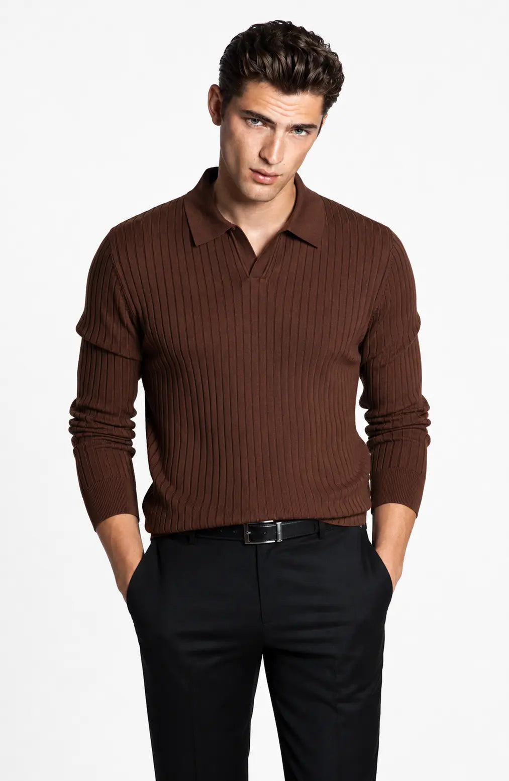 Jovera Joyce Auremont Ribbed Polo Knit Pullover Jovera Joyce