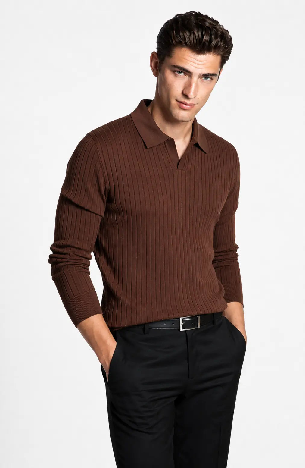 Jovera Joyce Auremont Ribbed Polo Knit Pullover Jovera Joyce