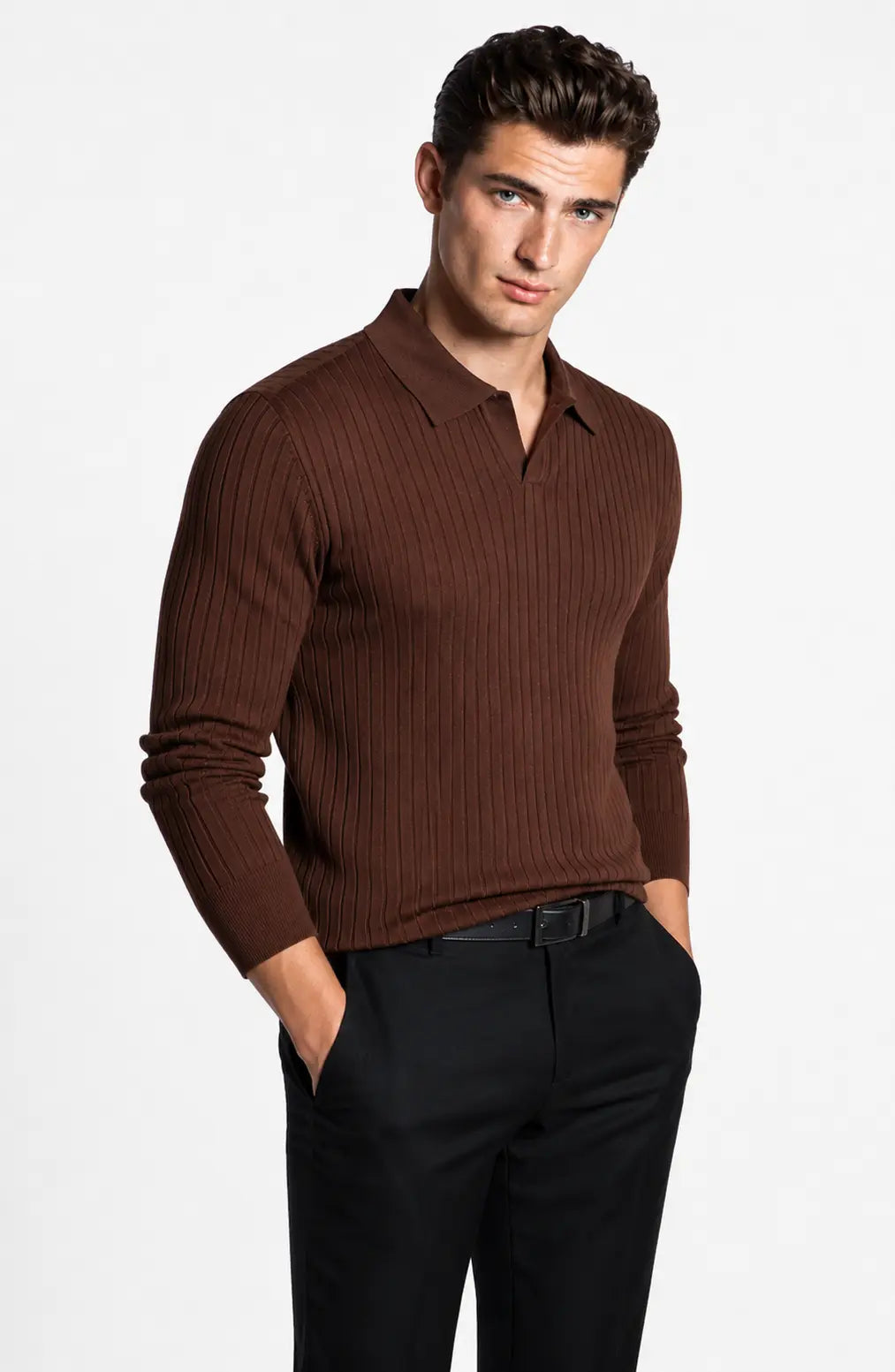 Jovera Joyce Auremont Ribbed Polo Knit Pullover Jovera Joyce