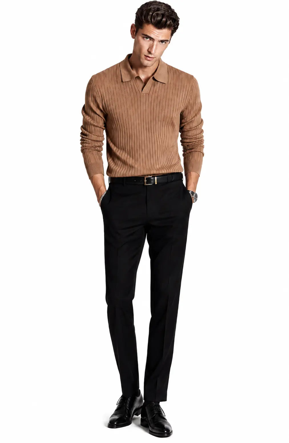 Jovera Joyce Auremont Ribbed Polo Knit Pullover Jovera Joyce