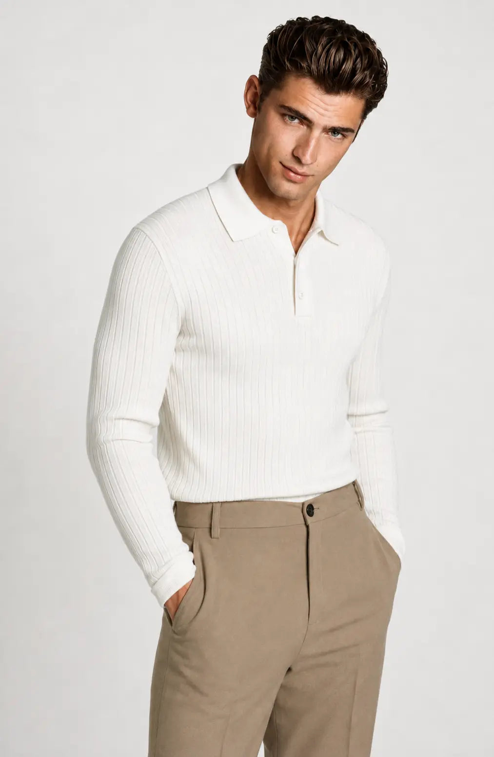 Jovera Joyce Auremont Ribbed Polo Knit Pullover Jovera Joyce