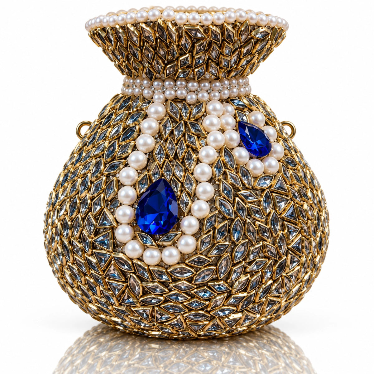 Jovera Joyce Celestine Royale Handcrafted Sapphire Pearl Evening Clutch