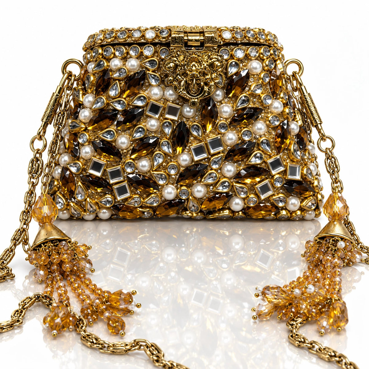 Jovera Joyce Aurelia Obsidian Royale Handcrafted Crystal Pearl Evening Clutch