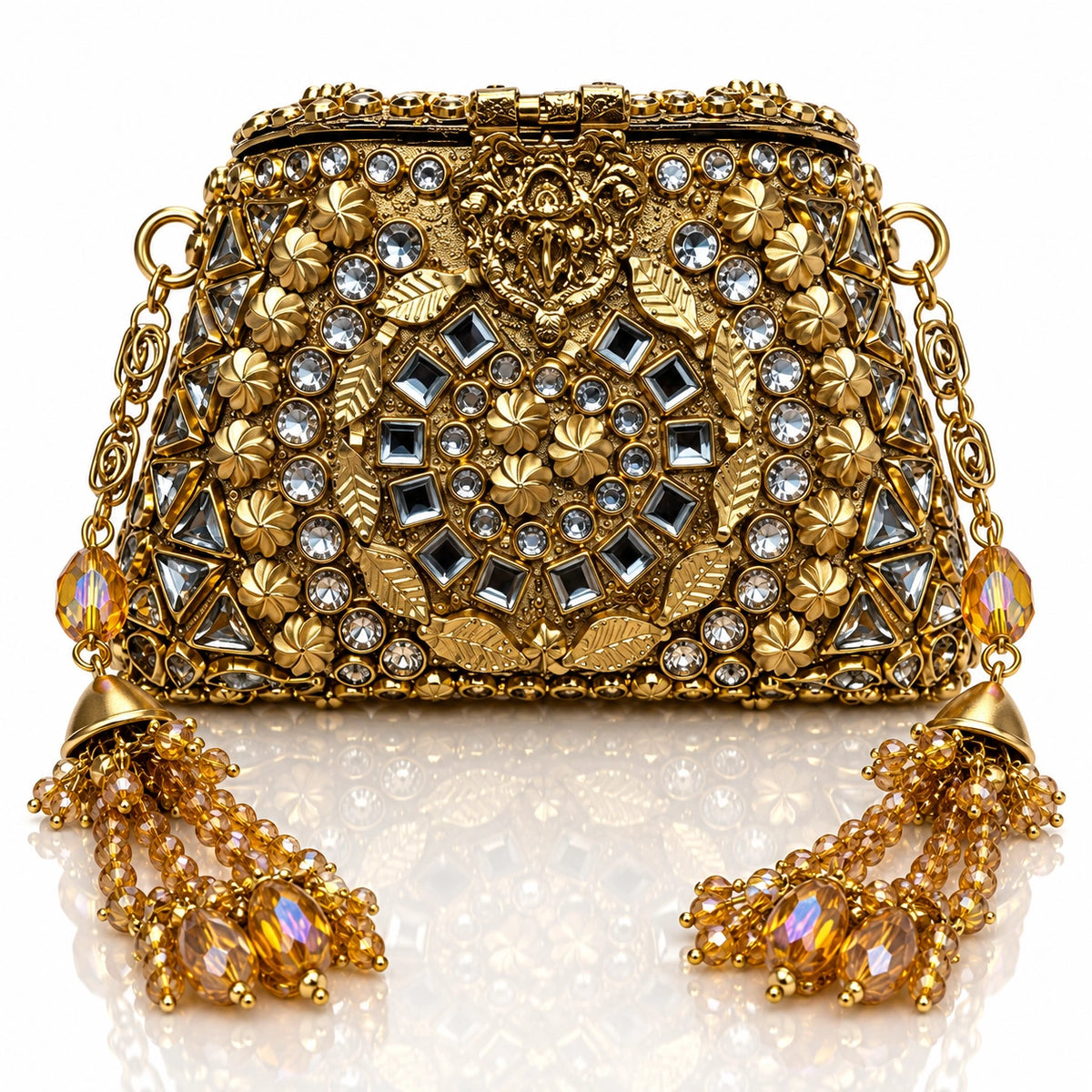 Jovera Joyce Aurelia Imperial Handcrafted Golden Blossom Royale Evening Clutch