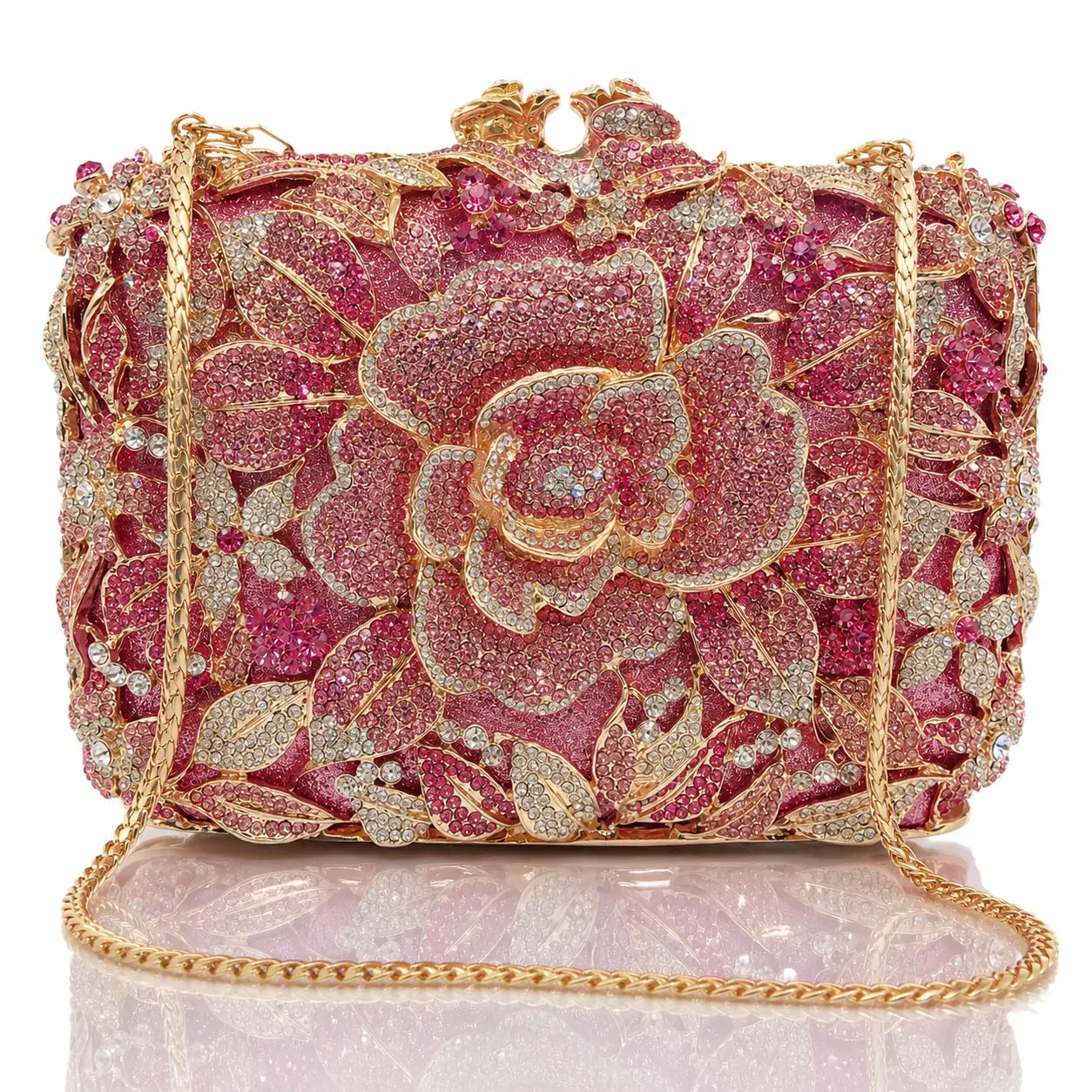 Metal Rose Diamond Chain Clutch Evening Bag Jovera Joyce
