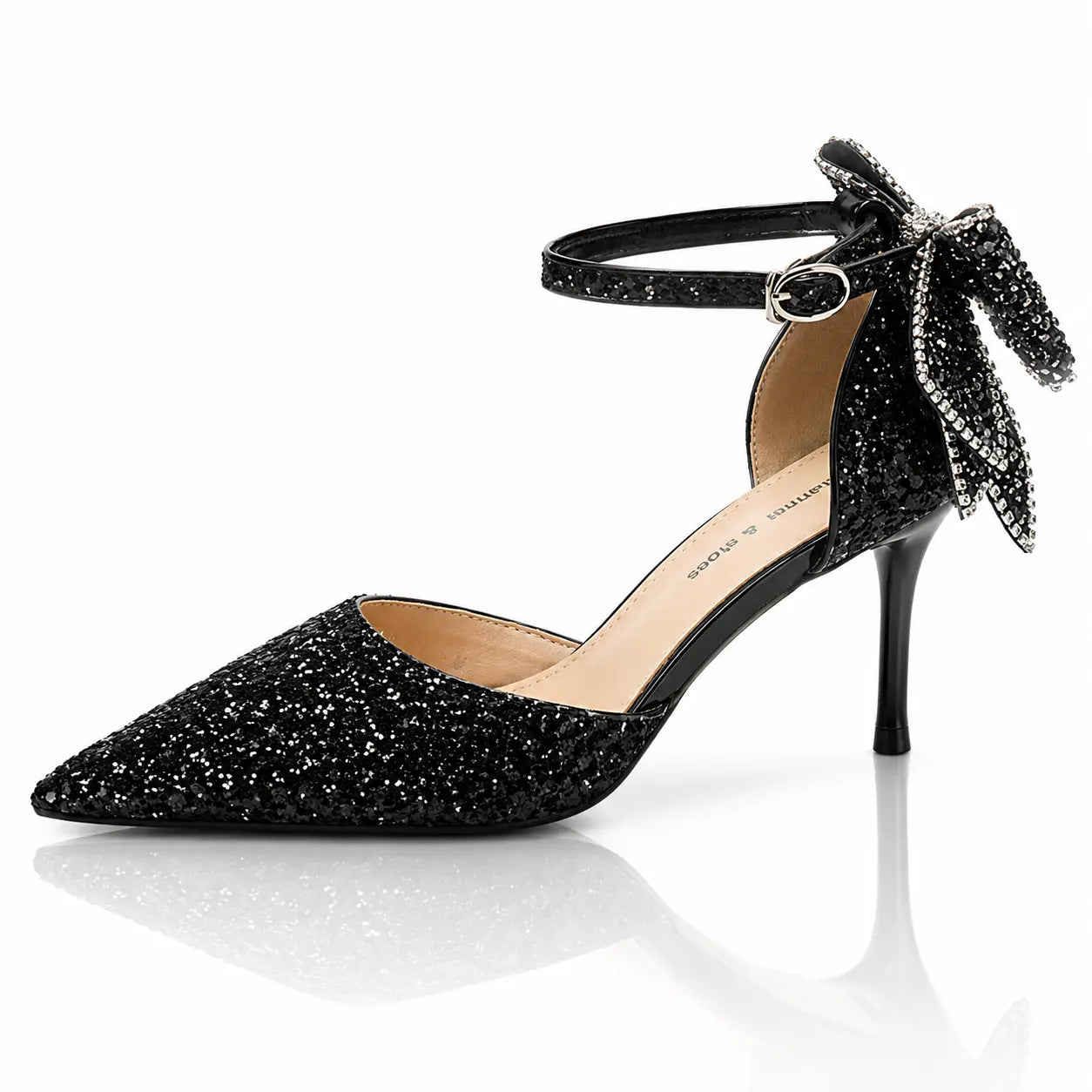European And American Adult Banquet Sequined Bow Elegant Lady Fairy Buckle Closed Toe Women's High Heels Jovera Joyce