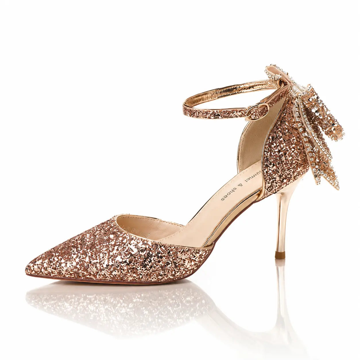 European And American Adult Banquet Sequined Bow Elegant Lady Fairy Buckle Closed Toe Women's High Heels Jovera Joyce