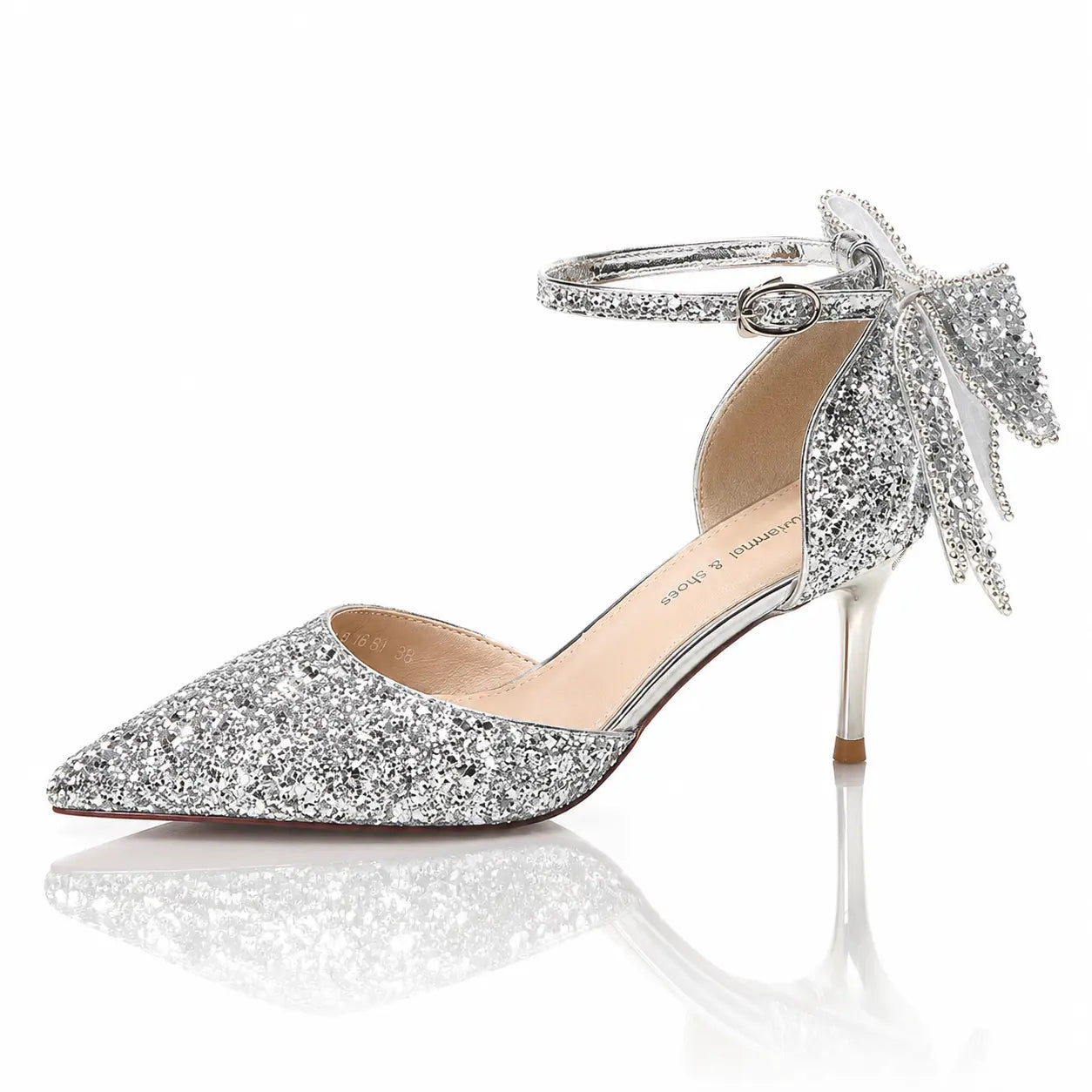 European And American Adult Banquet Sequined Bow Elegant Lady Fairy Buckle Closed Toe Women's High Heels Jovera Joyce
