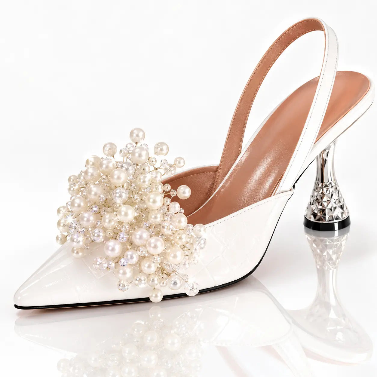 Fashionable Pearl-flower-shaped Square-bead Stiletto Sandals With A Pointed Toe And Ankle Strap For Women Jovera Joyce