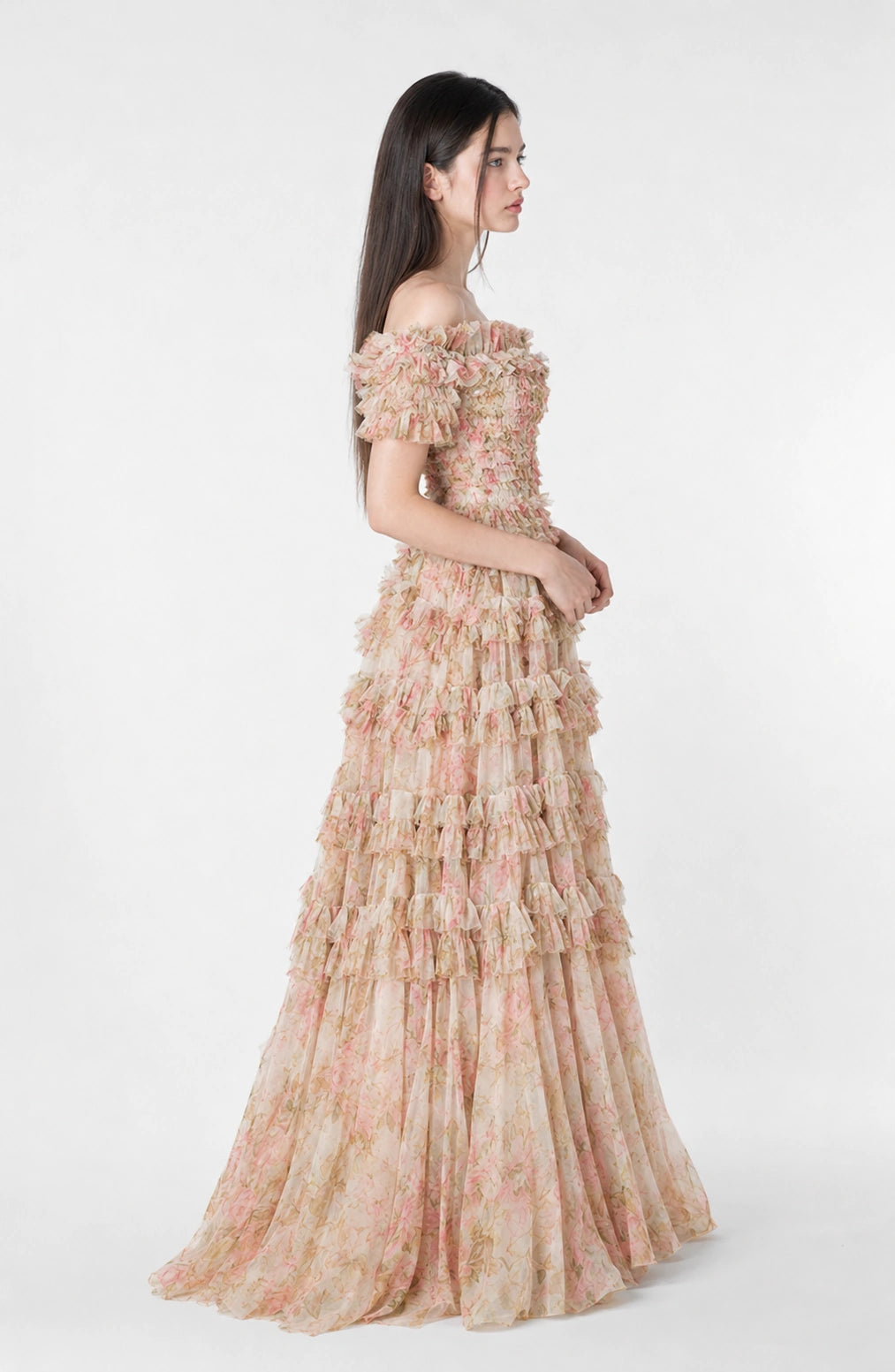 Jovera Joyce Nocturne Rosé Floral Cascade Gown