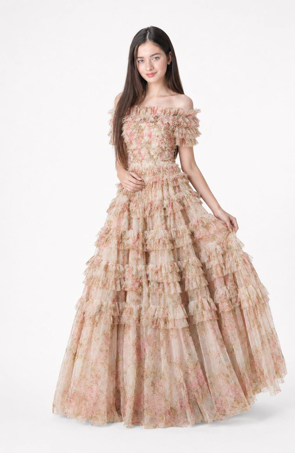 Jovera Joyce Nocturne Rosé Floral Cascade Gown