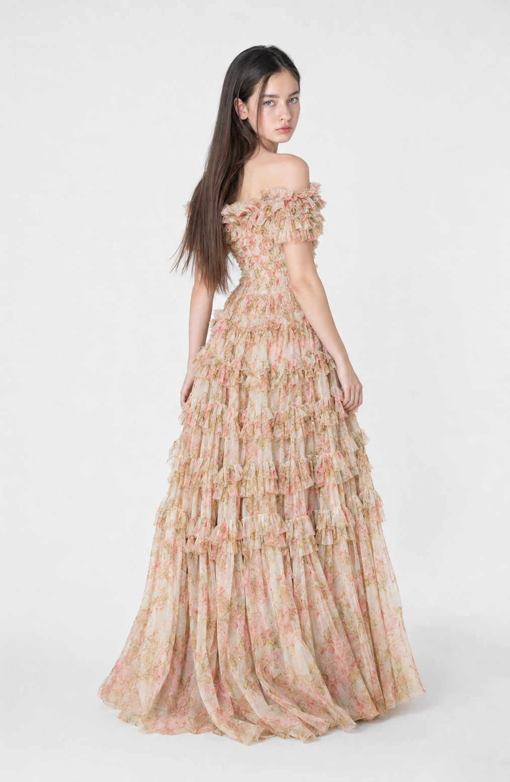 Jovera Joyce Nocturne Rosé Floral Cascade Gown