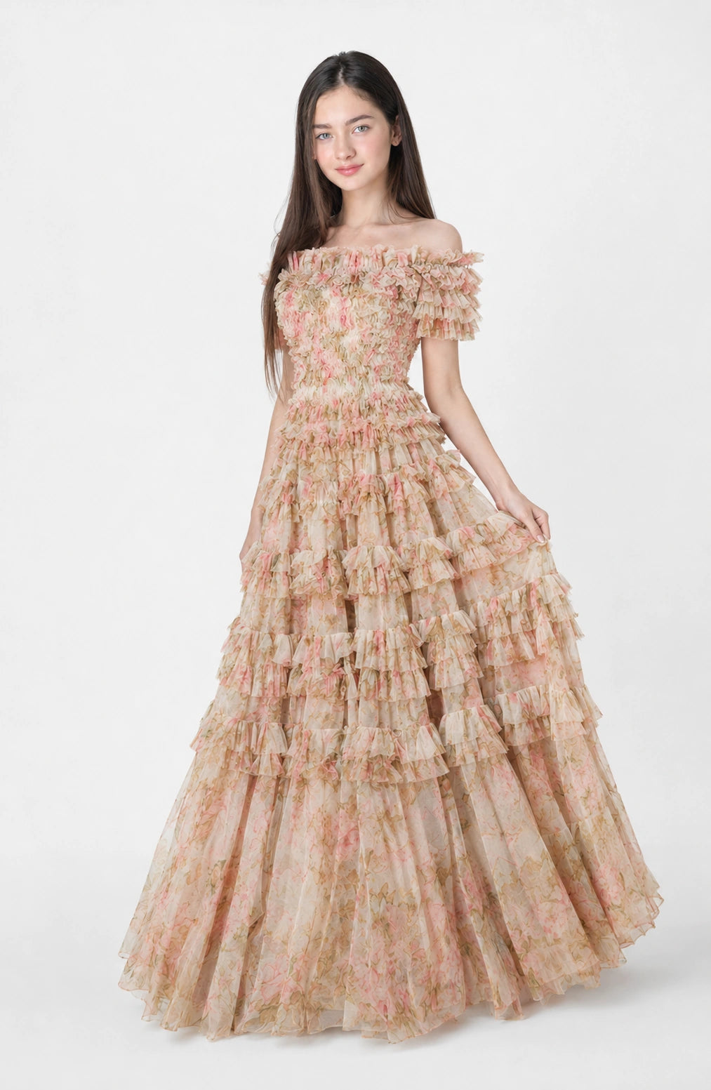 Jovera Joyce Nocturne Rosé Floral Cascade Gown