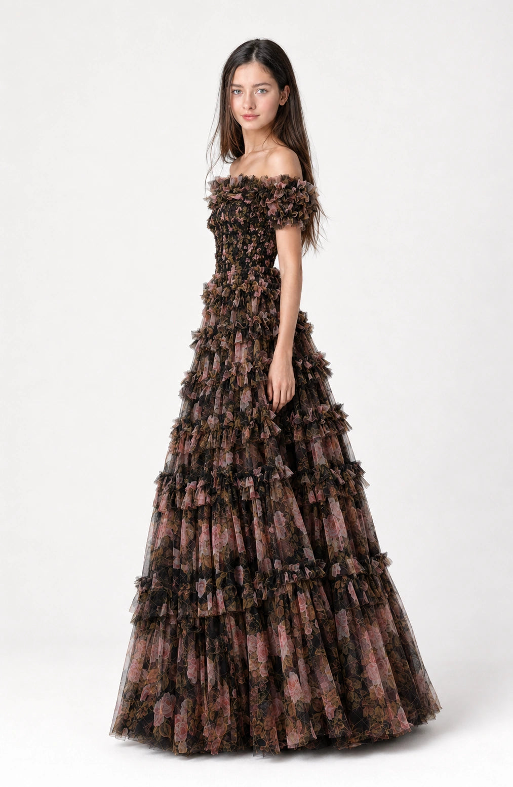 Jovera Joyce Nocturne Rosé Floral Cascade Gown