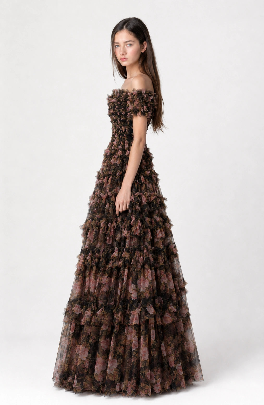 Jovera Joyce Nocturne Rosé Floral Cascade Gown