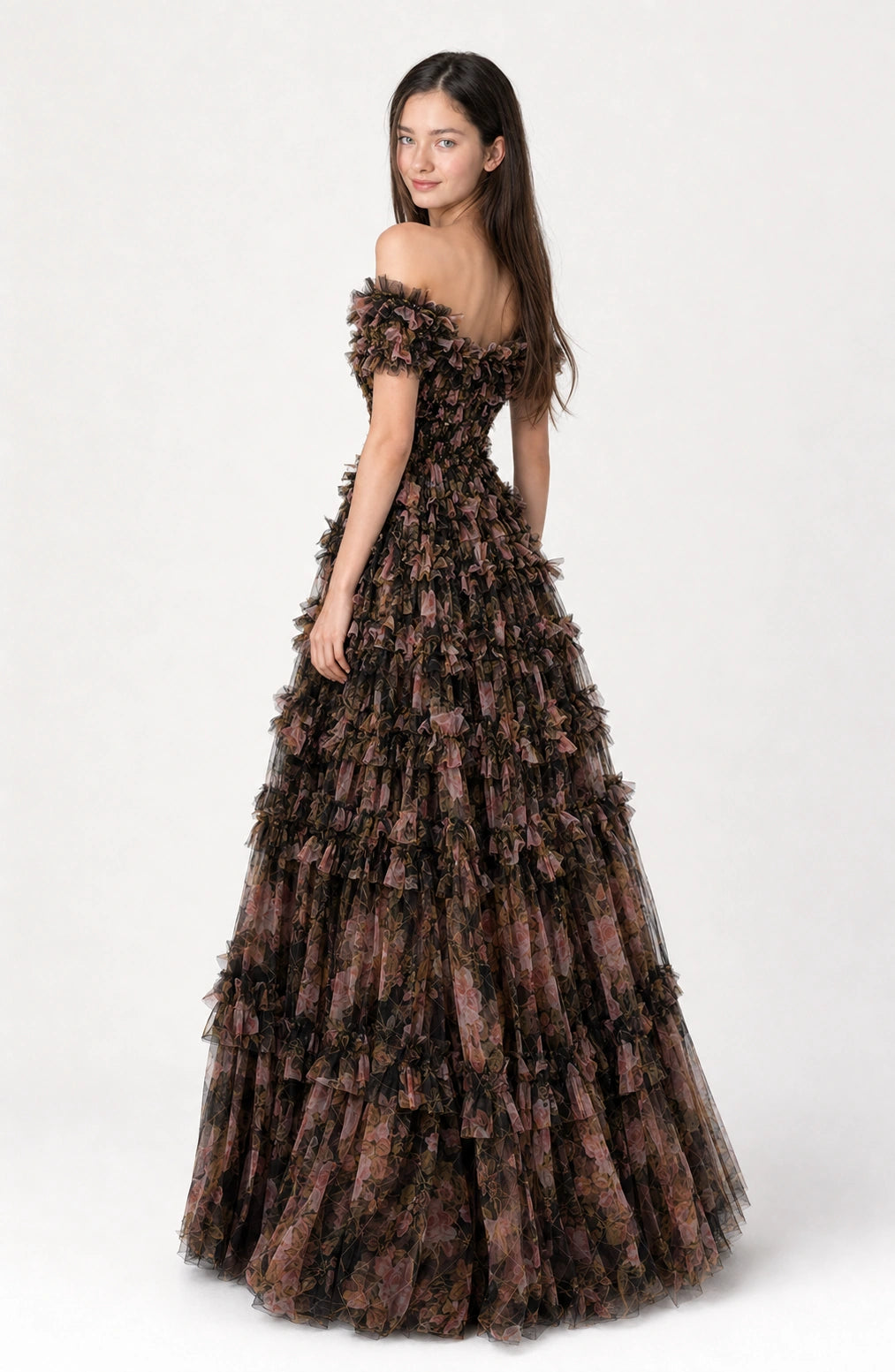 Jovera Joyce Nocturne Rosé Floral Cascade Gown