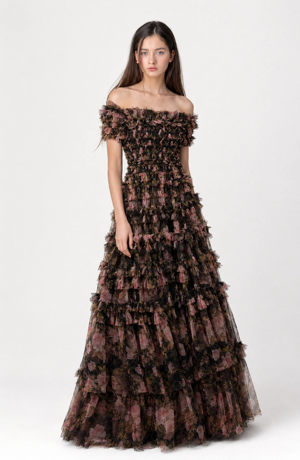Jovera Joyce Nocturne Rosé Floral Cascade Gown