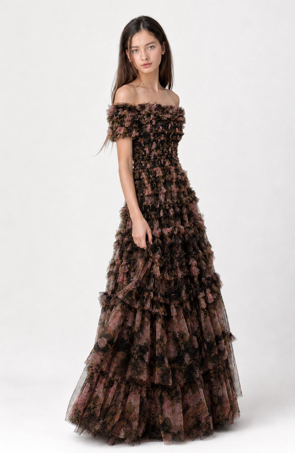 Jovera Joyce Nocturne Rosé Floral Cascade Gown