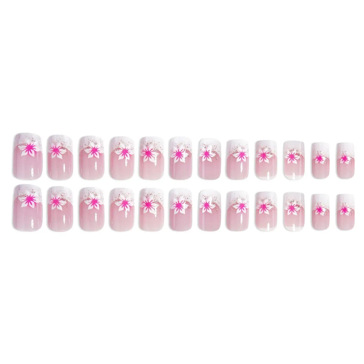European American Square French Fake Nail Shine Rose Powder Petal Sweet Ins Wear Nails