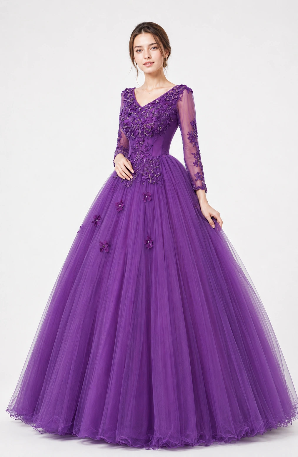 Jovera Joyce Violette Royale Embellished Evening Dress