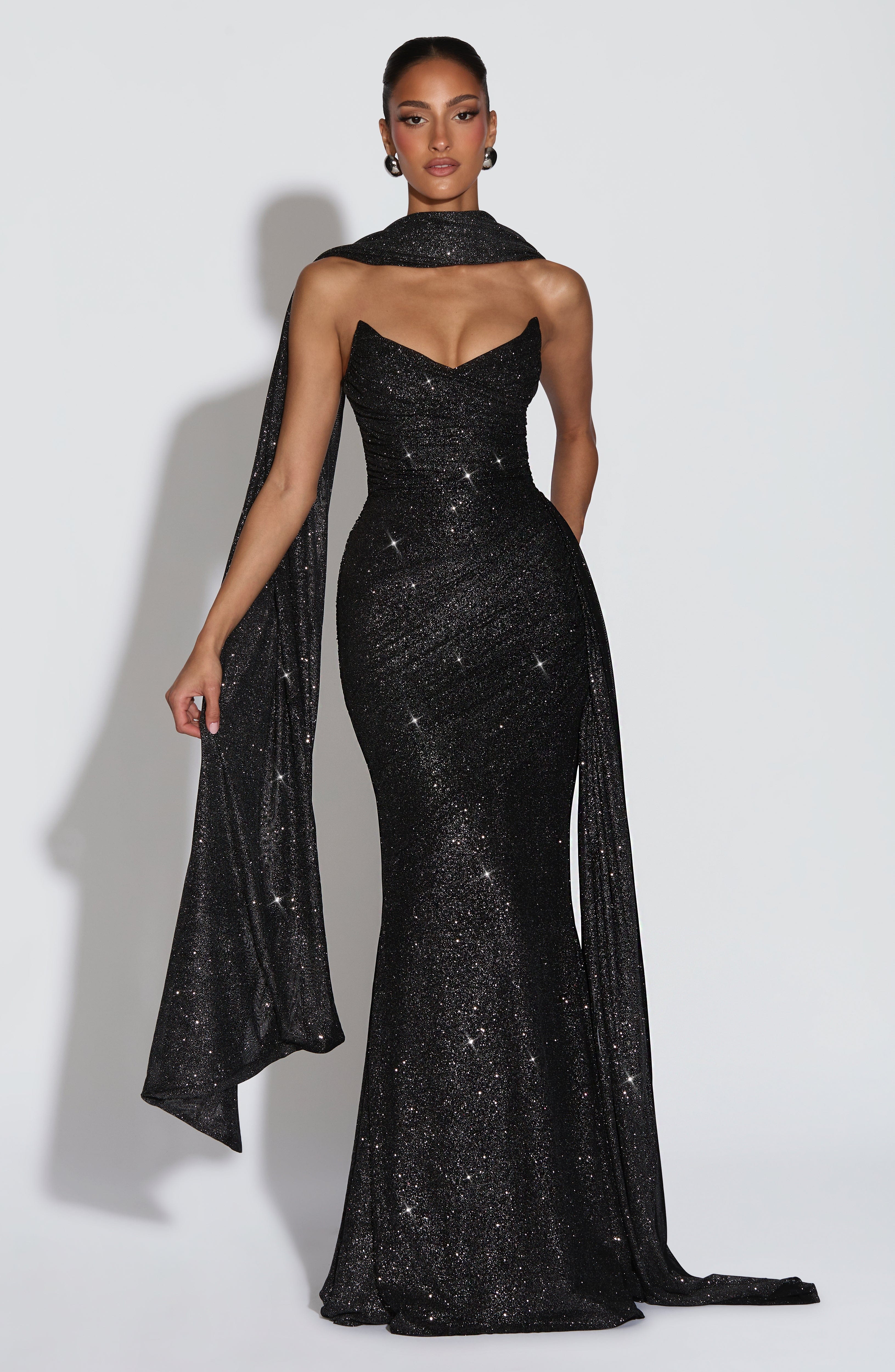 European And American-style Shimmering Strapless Waist-cinching Maxi Evening Gown With Crisscross Detailing Jovera Joyce