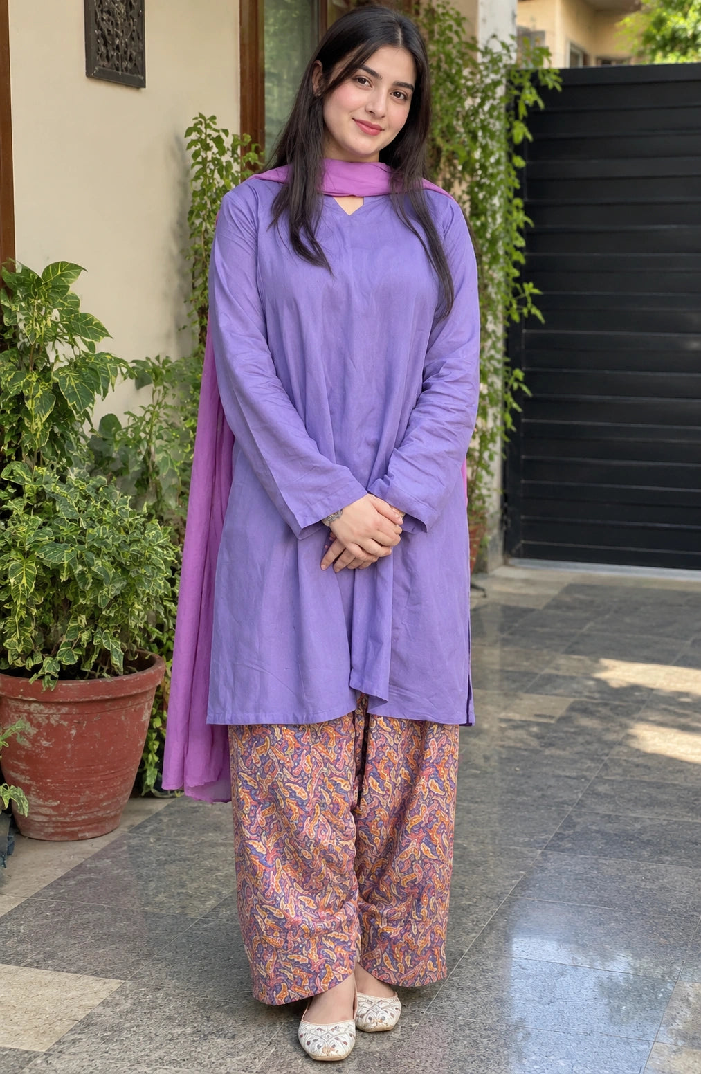 Jovera Joyce Lavender Areeba Printed Sharara Ensemble
