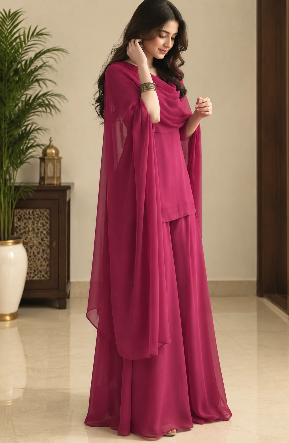 Jovera Joyce Fuchsia Royale Draped Palazzo Ensemble