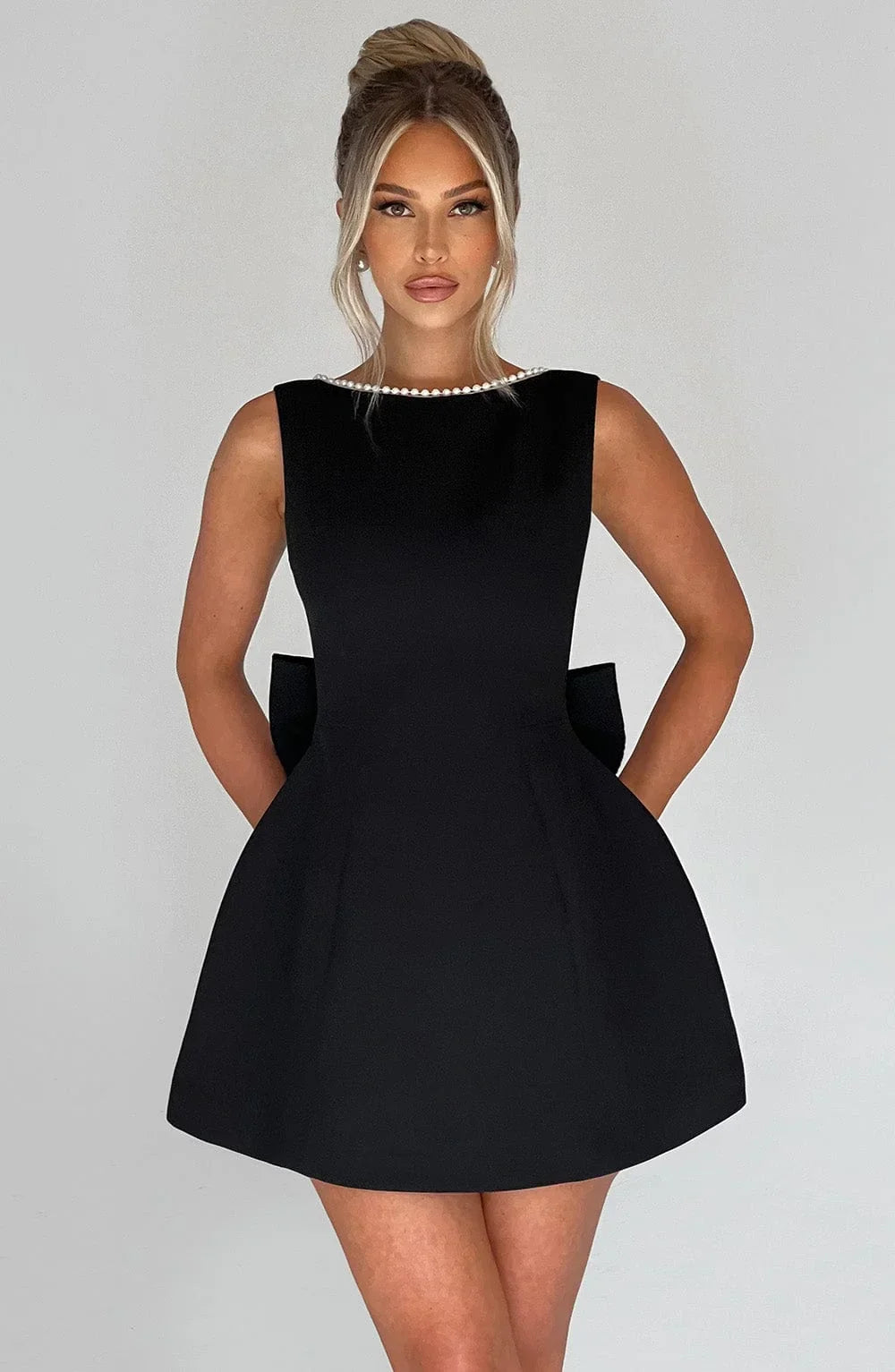 Fashion Big-Bowed Pearls Backless Dress Summer Slim Sleeveless A-line Dresses For Party Evening Women's Clothing Jovera Joyce