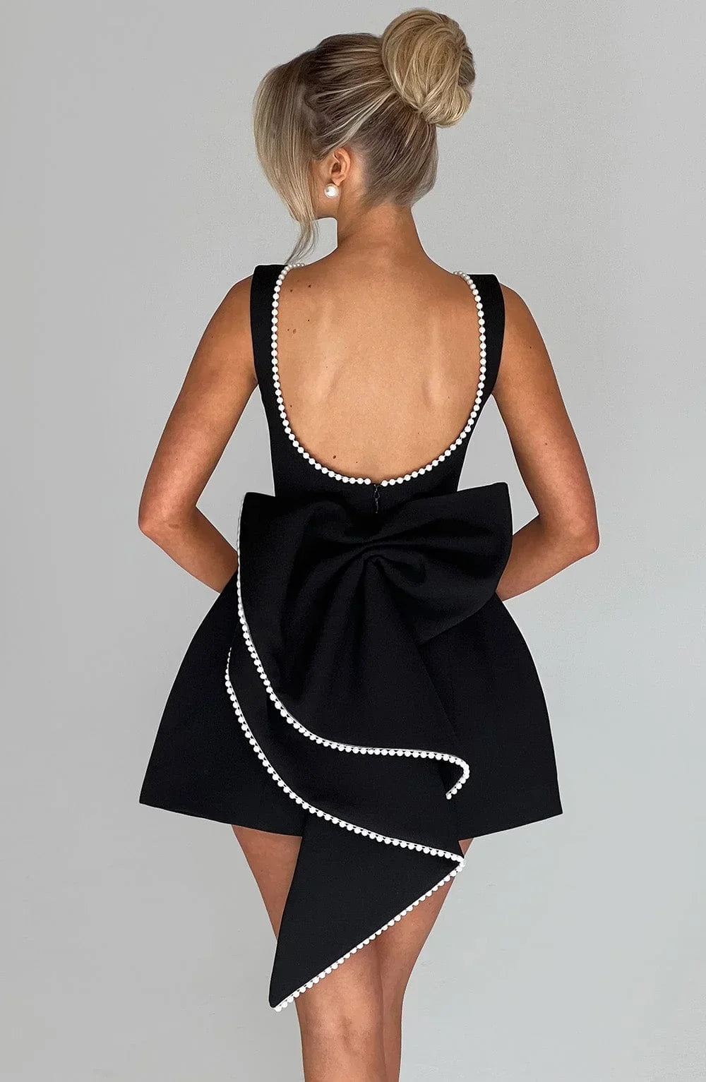 Fashion Big-Bowed Pearls Backless Dress Summer Slim Sleeveless A-line Dresses For Party Evening Women's Clothing Jovera Joyce