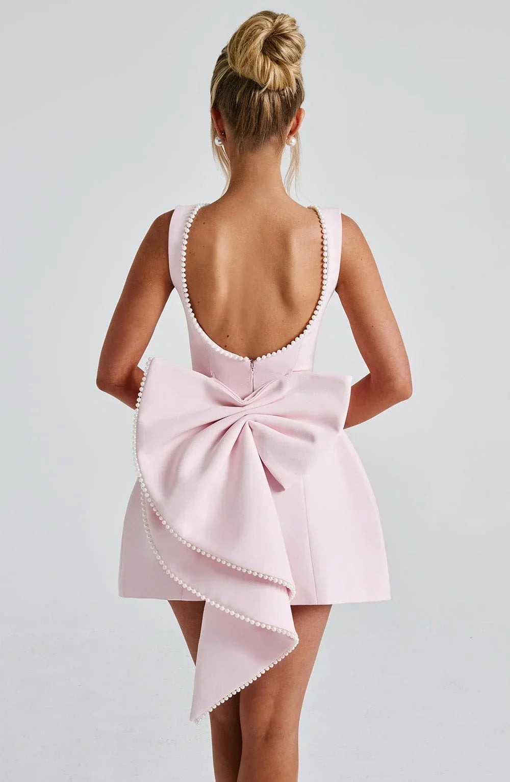 Fashion Big-Bowed Pearls Backless Dress Summer Slim Sleeveless A-line Dresses For Party Evening Women's Clothing Jovera Joyce