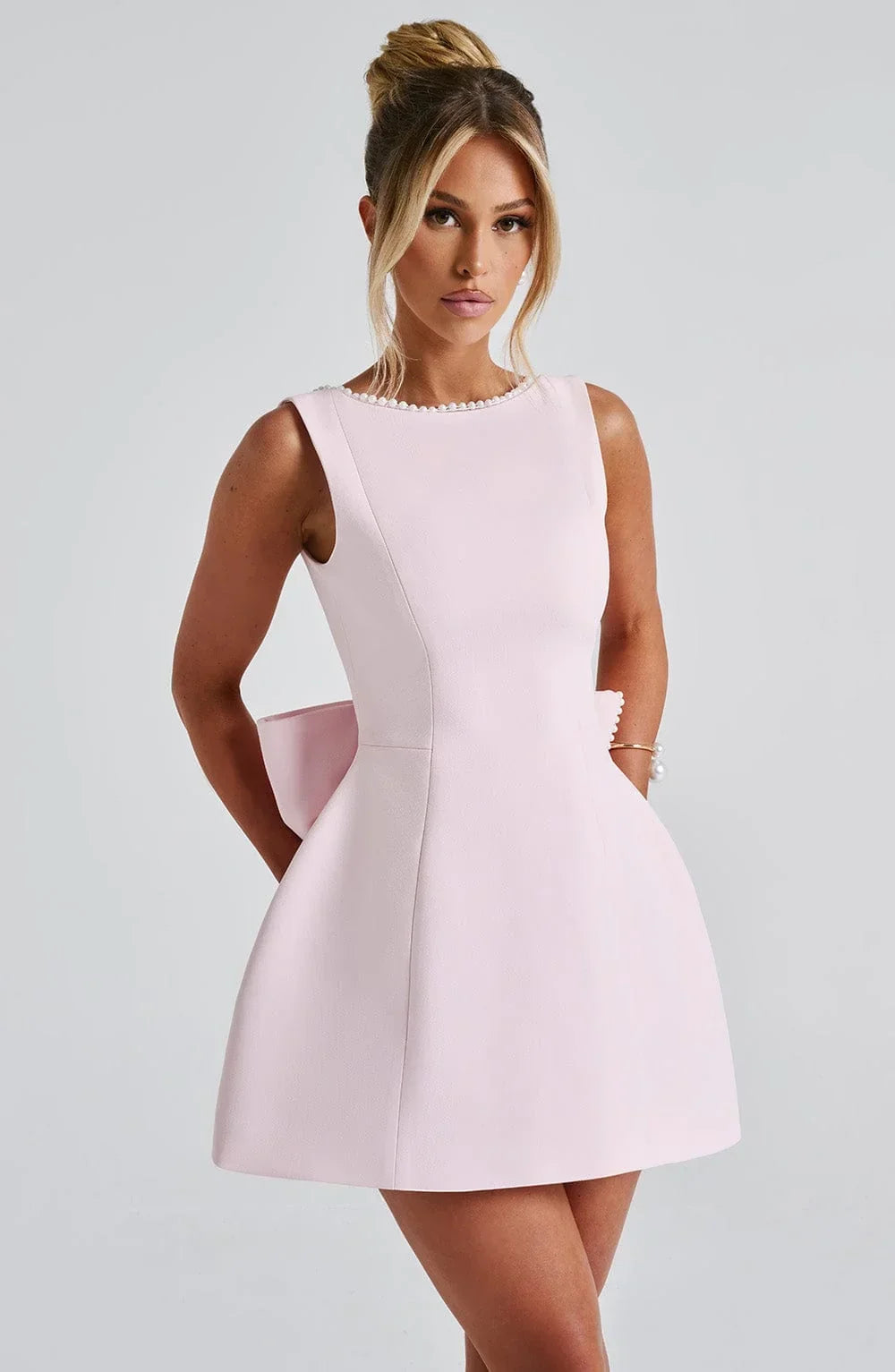 Fashion Big-Bowed Pearls Backless Dress Summer Slim Sleeveless A-line Dresses For Party Evening Women's Clothing Jovera Joyce