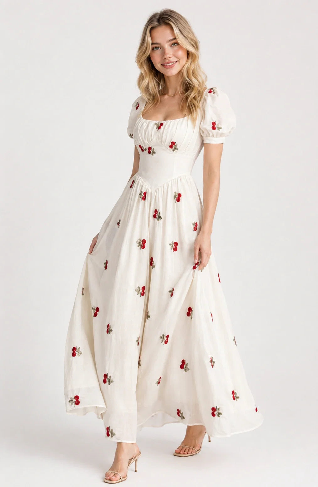 Jovera Joyce Cerise Amour Cherry Embroidered Maxi Dress