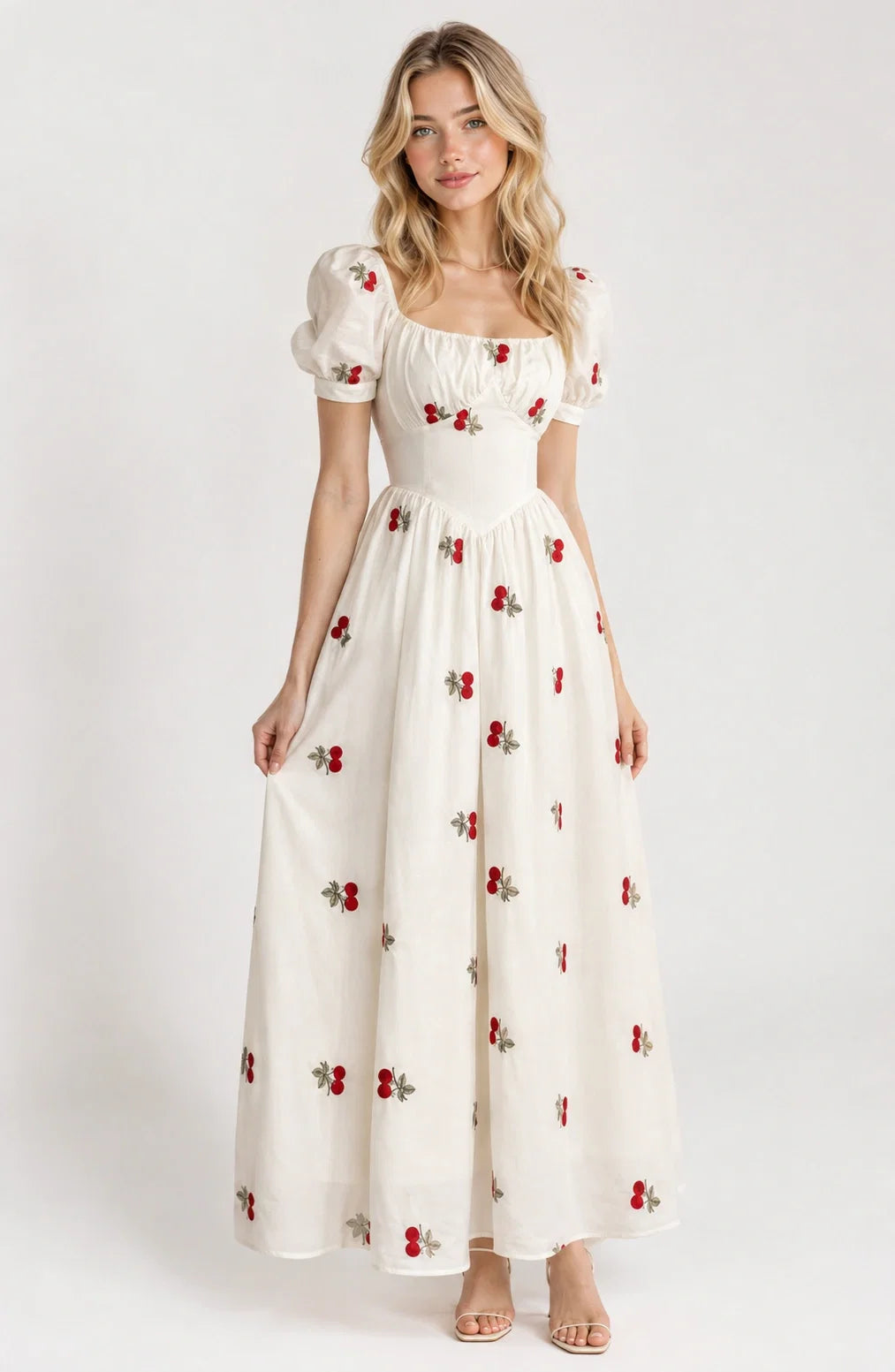 Jovera Joyce Cerise Amour Cherry Embroidered Maxi Dress