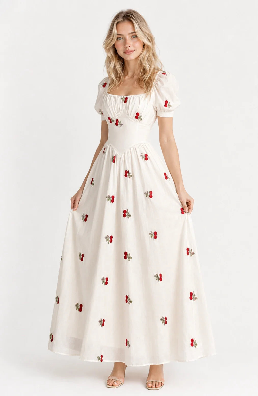 Jovera Joyce Cerise Amour Cherry Embroidered Maxi Dress