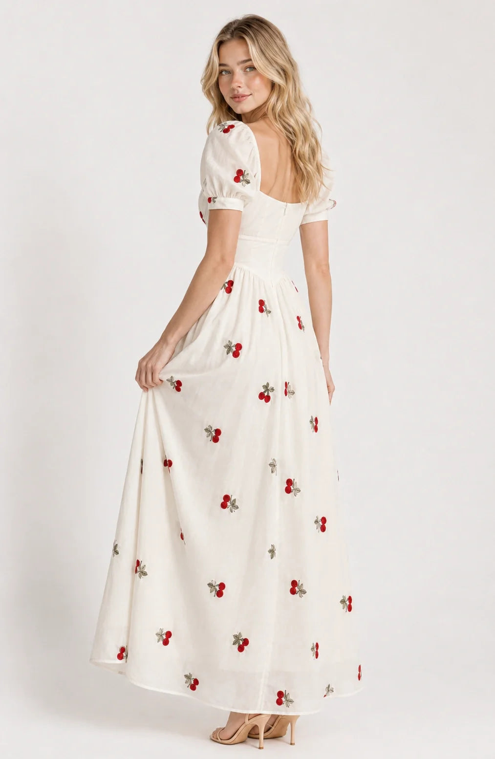 Jovera Joyce Cerise Amour Cherry Embroidered Maxi Dress