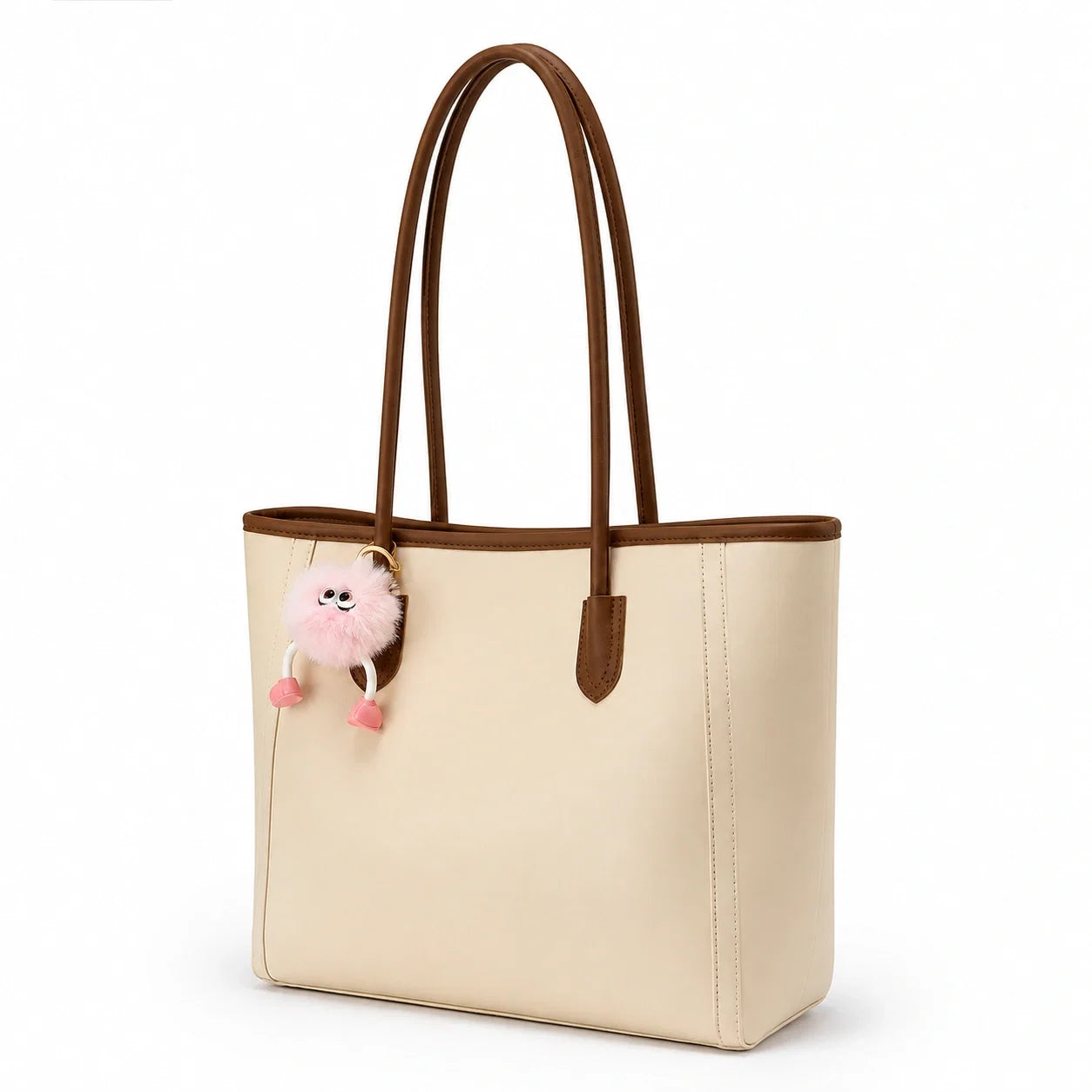 Jovera Joyce Élise Grande Structured Tote with Pink Pom-Pom Gift Charm