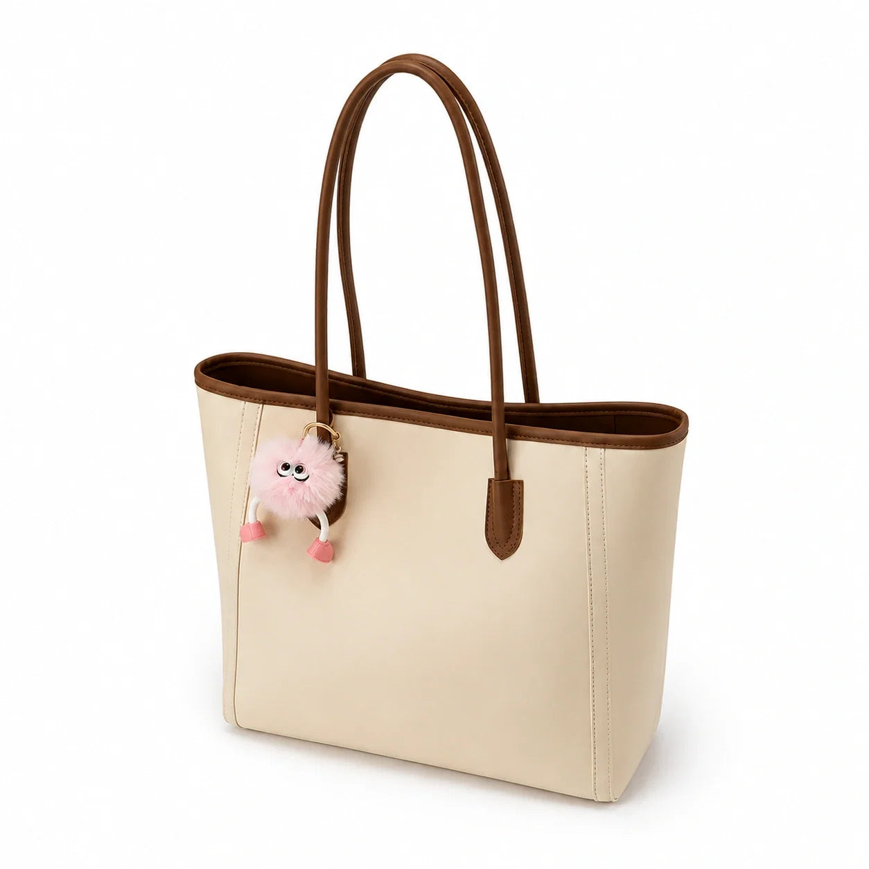 Jovera Joyce Élise Grande Structured Tote with Pink Pom-Pom Gift Charm