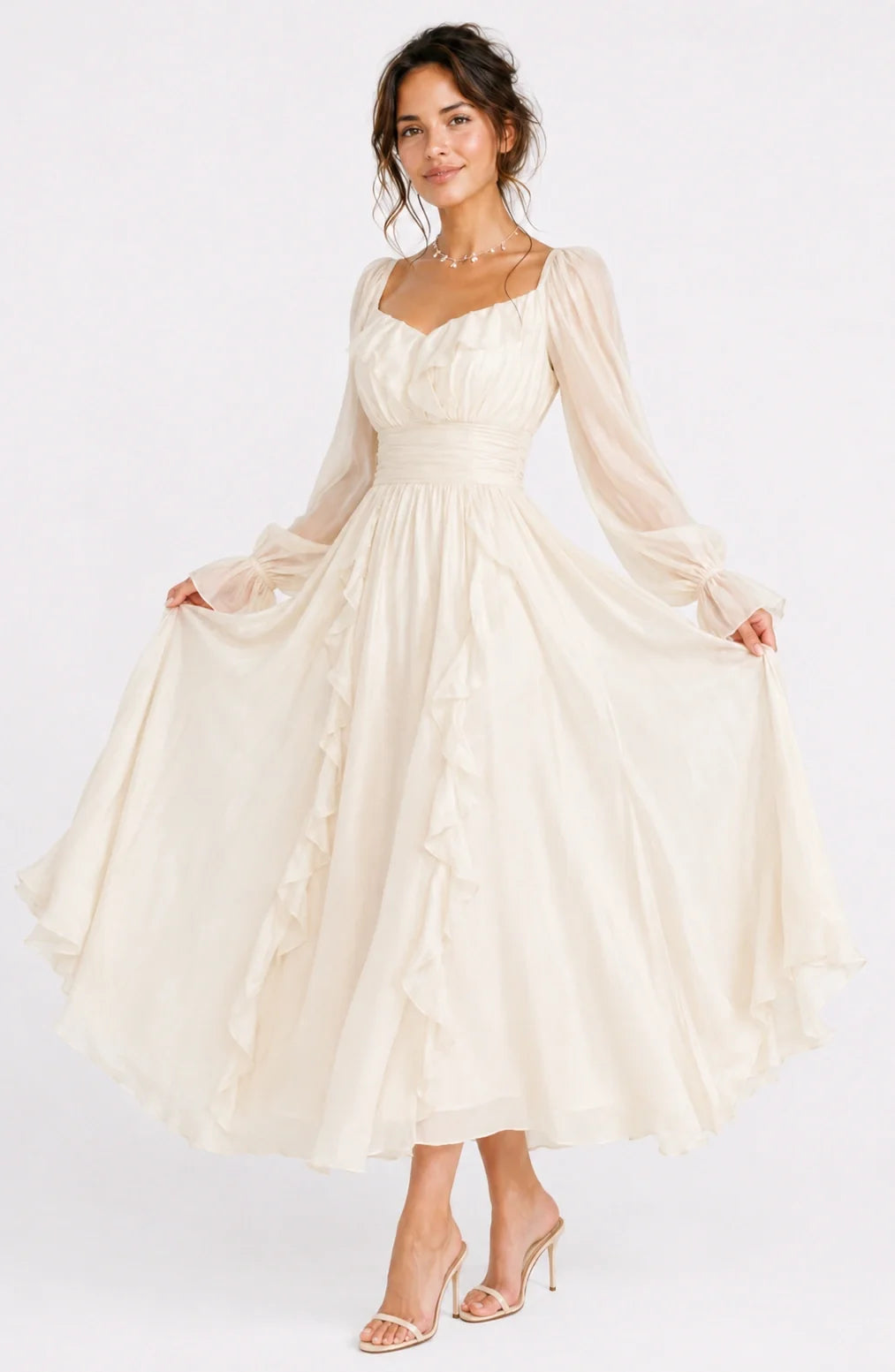 Jovera Joyce Lumière Ivoire Ruffle Maxi Dress