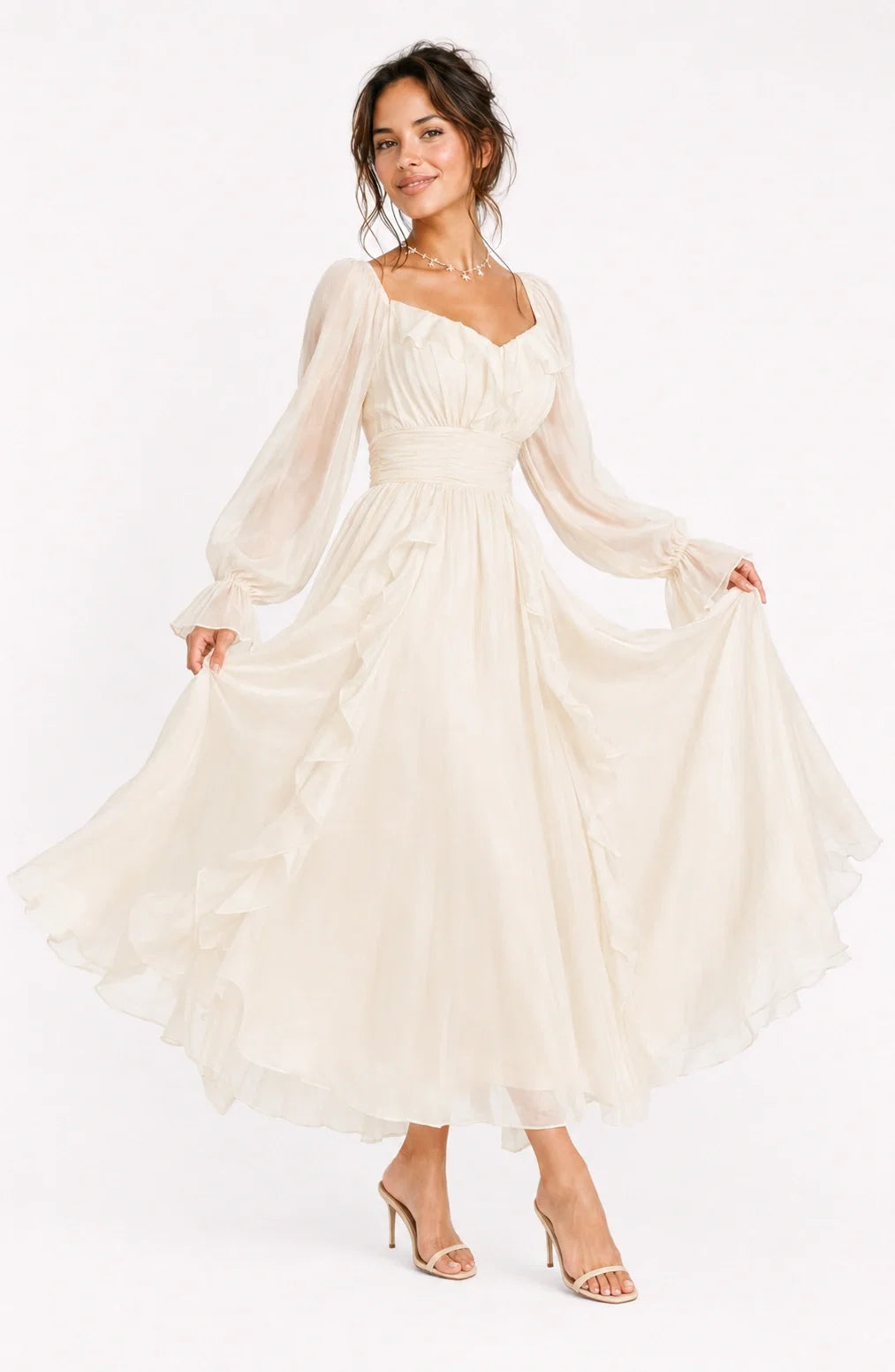 Jovera Joyce Lumière Ivoire Ruffle Maxi Dress
