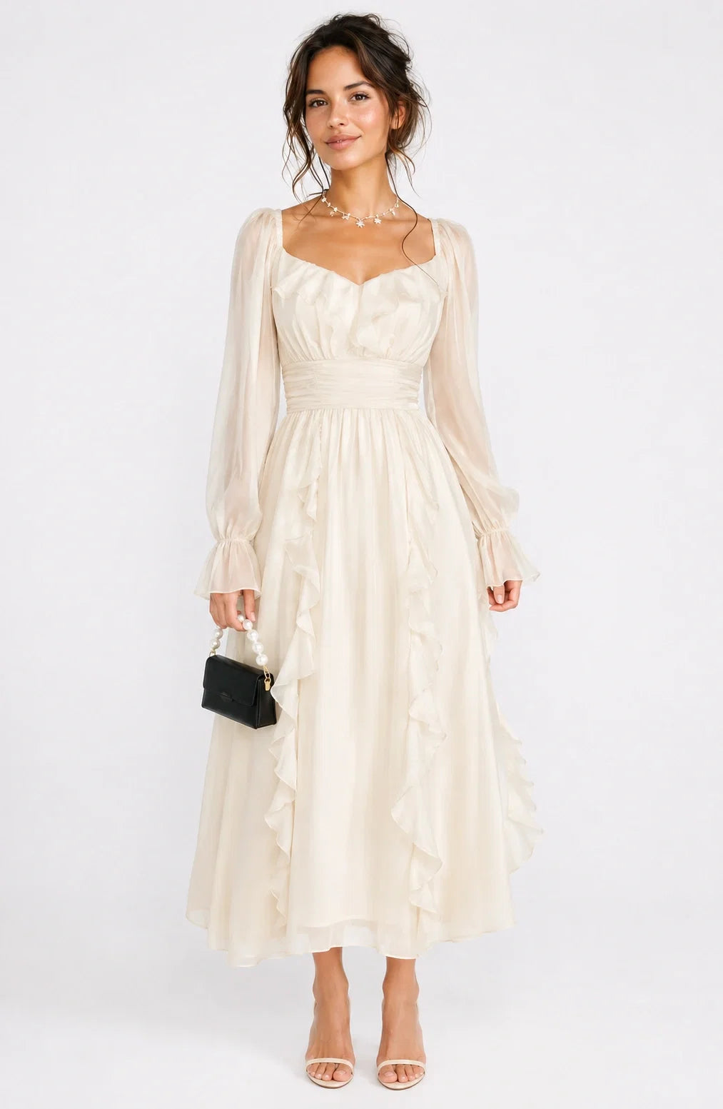 Jovera Joyce Lumière Ivoire Ruffle Maxi Dress