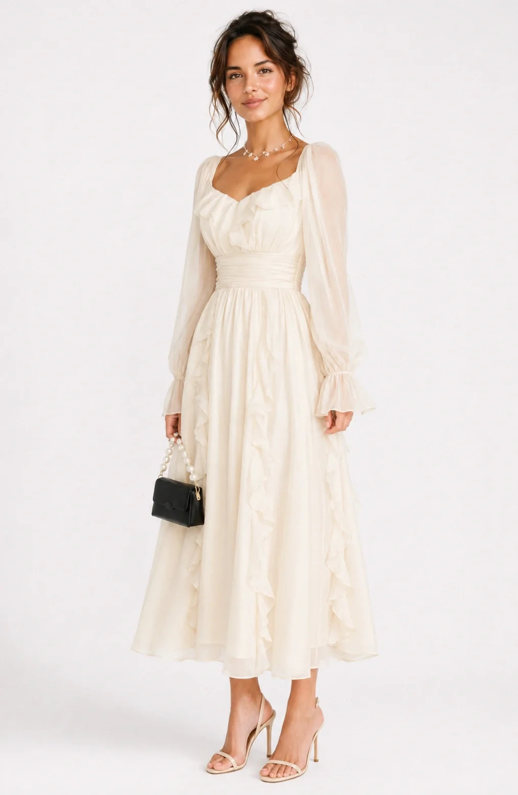 Jovera Joyce Lumière Ivoire Ruffle Maxi Dress