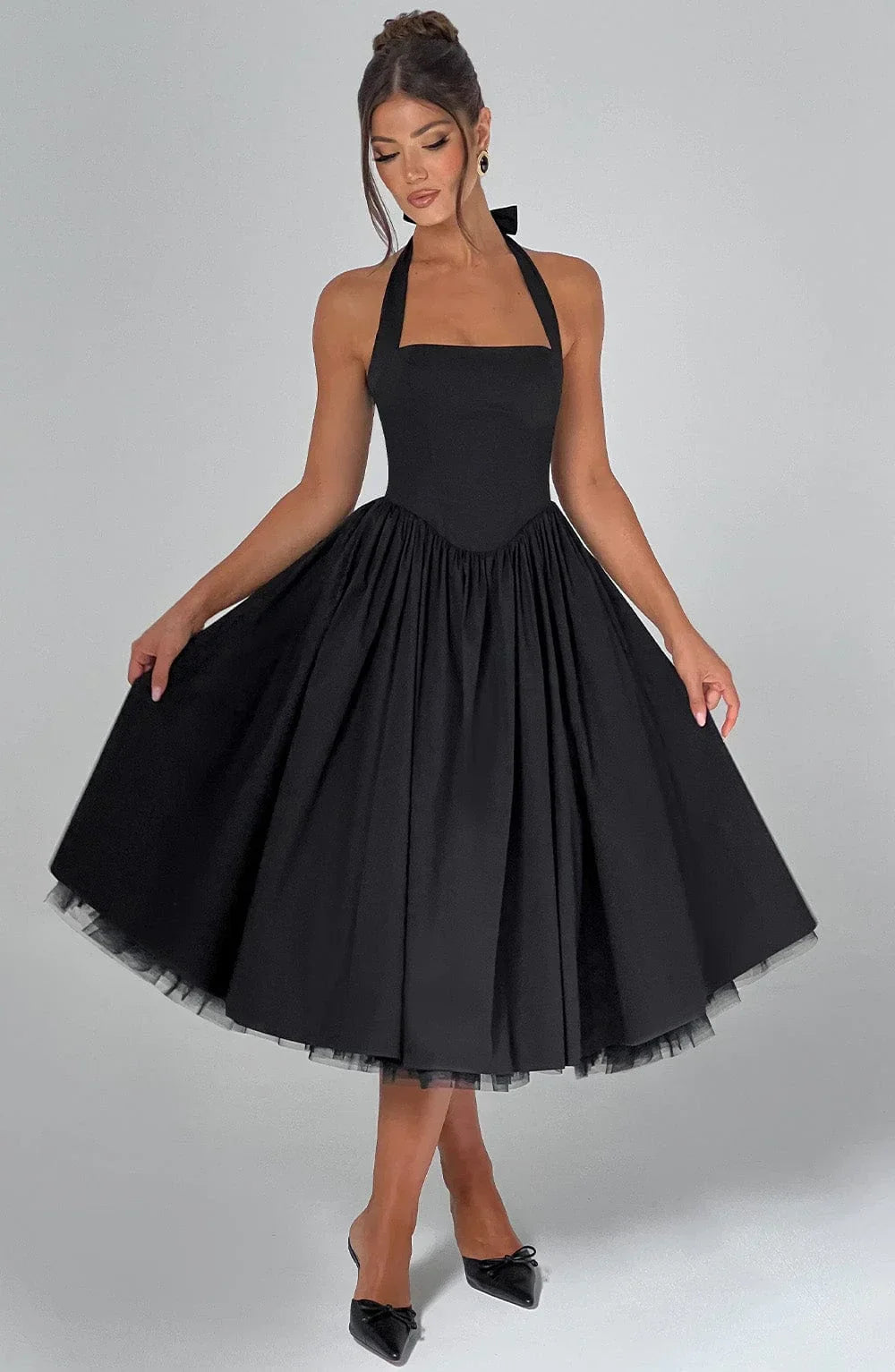 Hanging Collar Sexy Slim Fit Backless Mid-length Sweet Mesh Temperament Dress Jovera Joyce