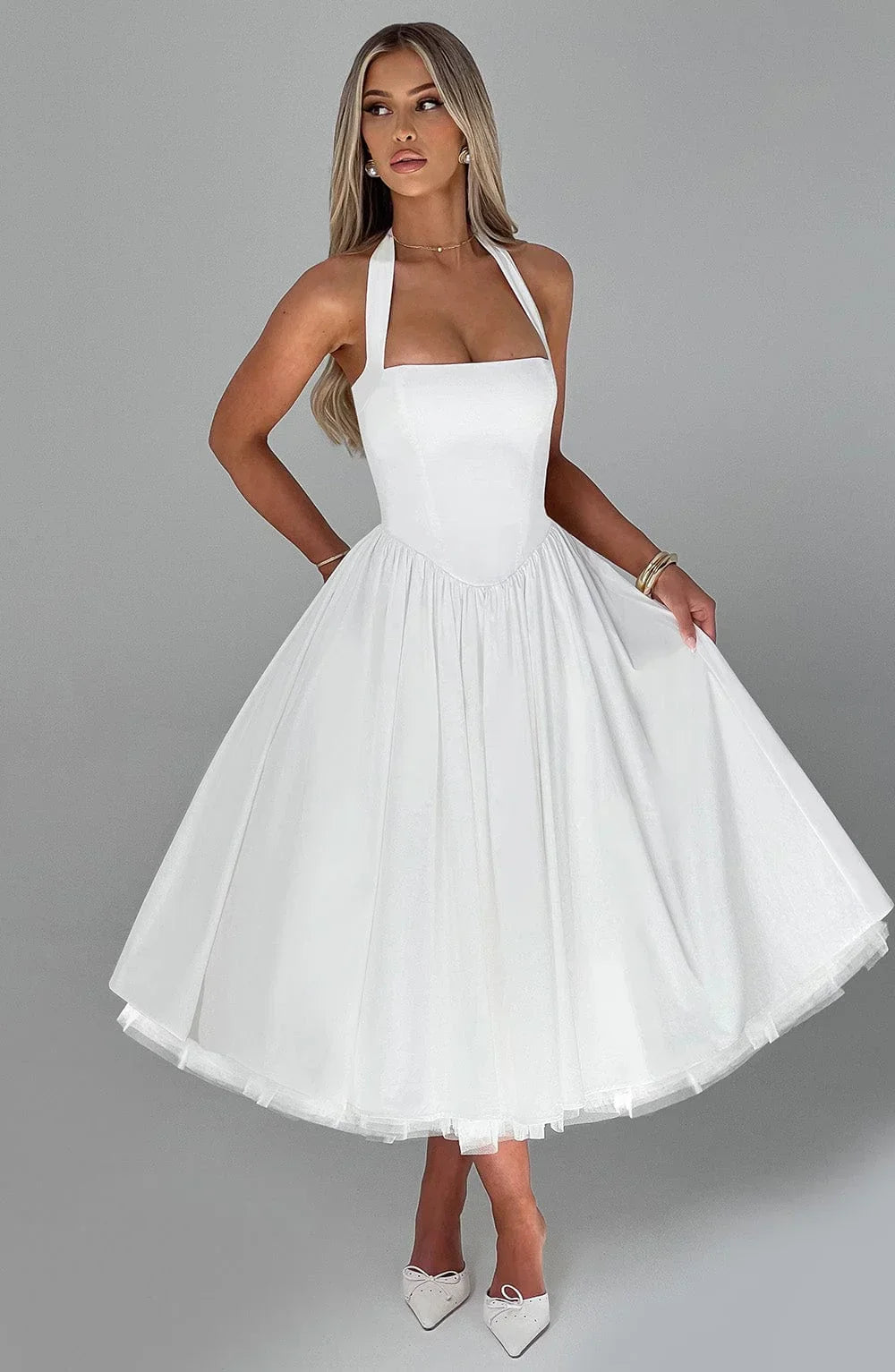 Hanging Collar Sexy Slim Fit Backless Mid-length Sweet Mesh Temperament Dress Jovera Joyce