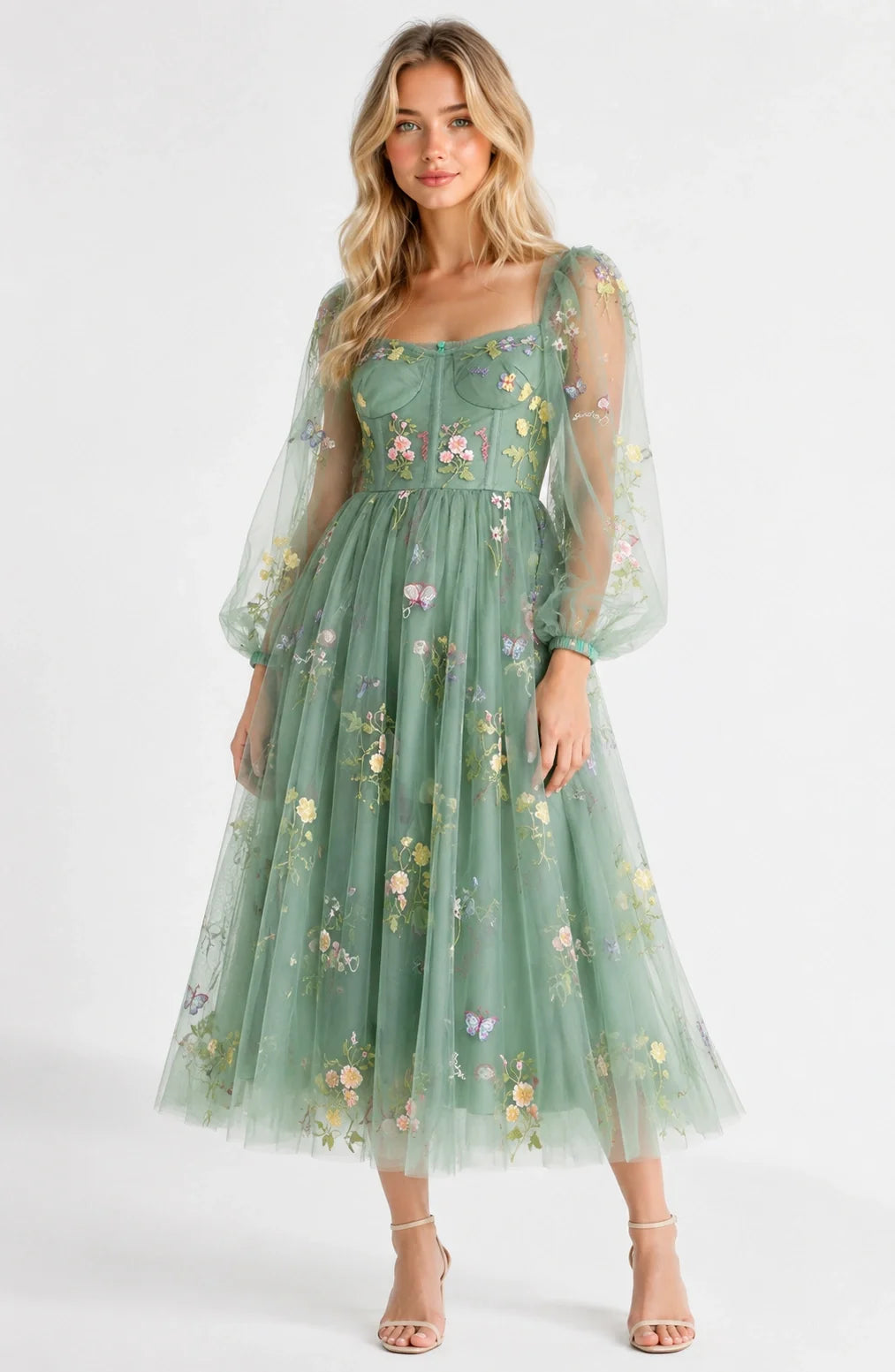 Jovera Joyce Élodie Jardin Embroidered Sage Gown