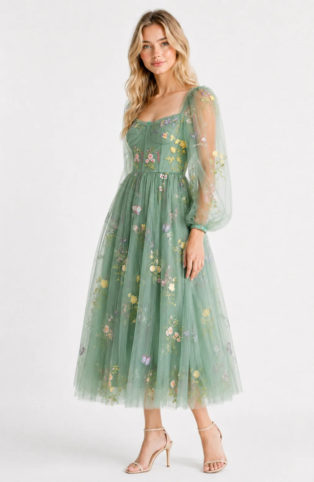 Jovera Joyce Élodie Jardin Embroidered Sage Gown