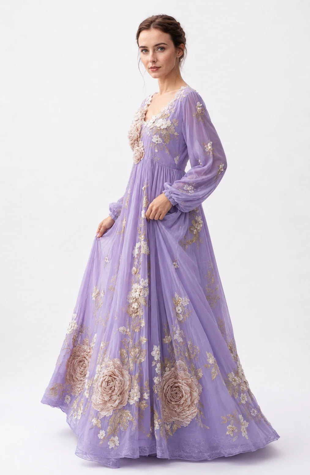 Jovera Joyce Fleur Élégance 3D Bloom Maxi Dress