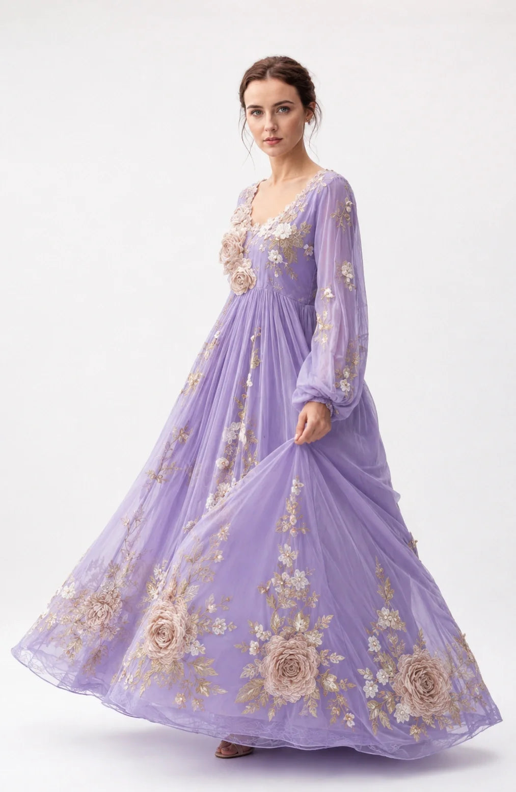Jovera Joyce Fleur Élégance 3D Bloom Maxi Dress
