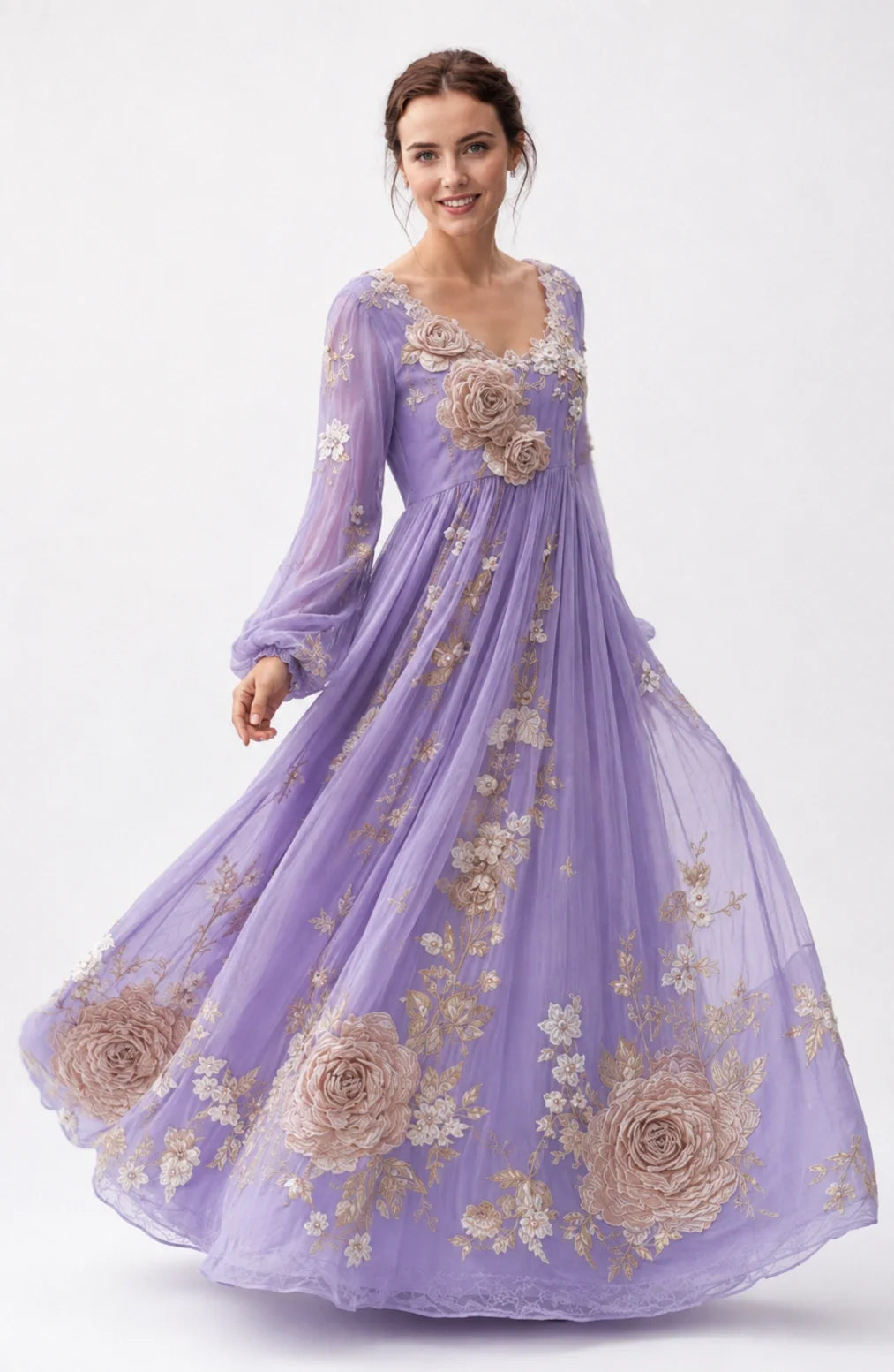 Jovera Joyce Fleur Élégance 3D Bloom Maxi Dress