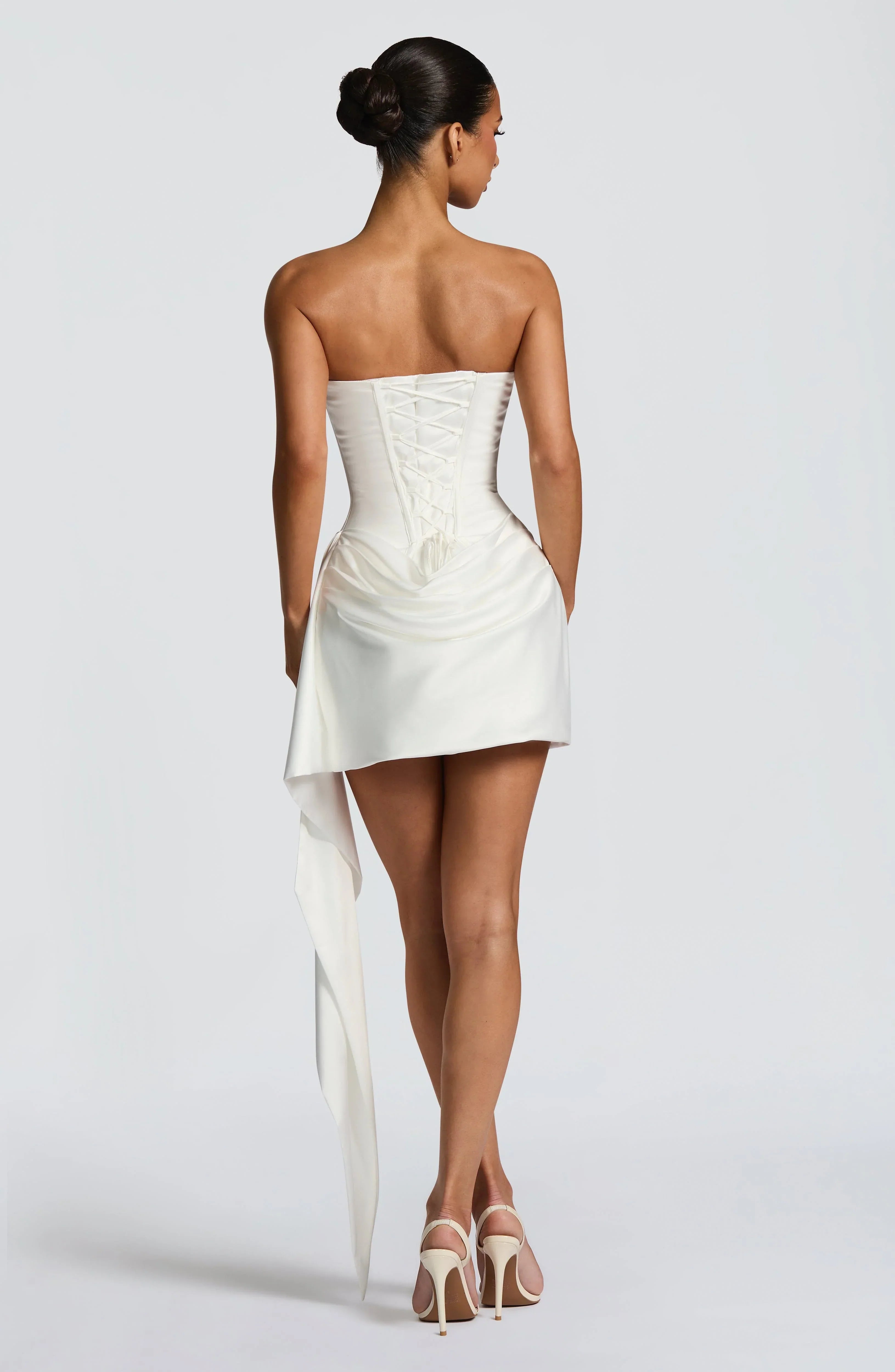 White Short Satin Sleeveless Fishtail Dress Jovera Joyce