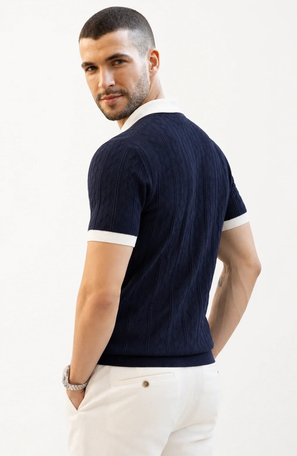 Jovera Joyce Montreux Contrast-Knit Slim Polo